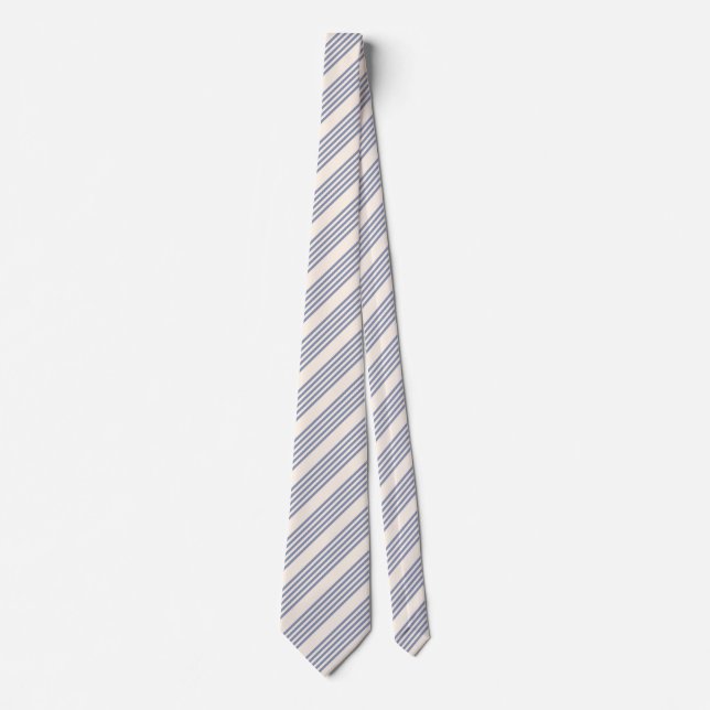Blue-grey and beige five stripe pattern tie (Front)