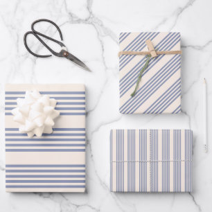 Blue-grey and beige five stripe pattern wrapping paper sheet