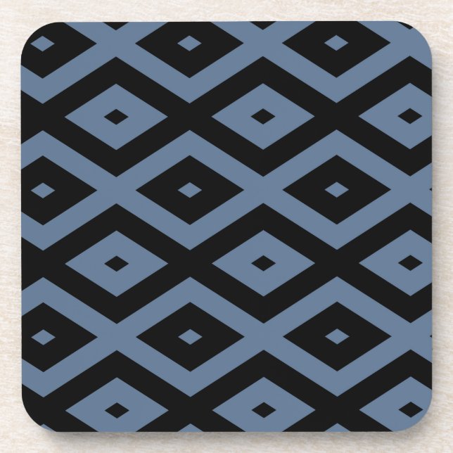 Blue grey and black diamond pattern coaster (Front)