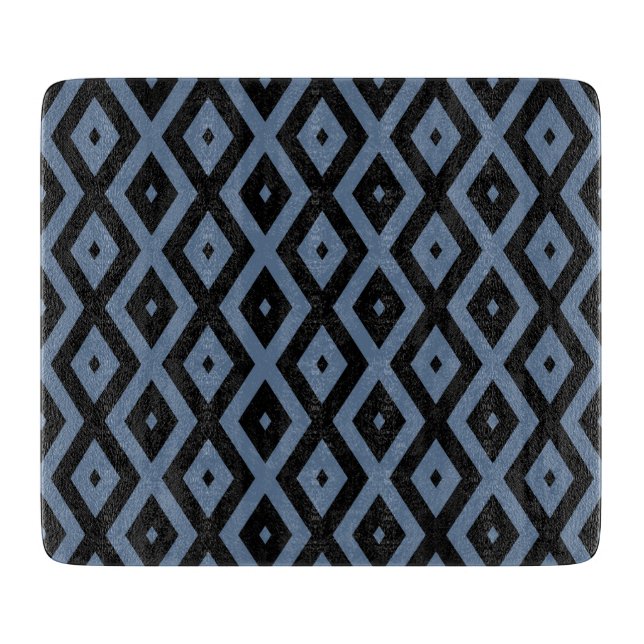 Blue grey and black diamond pattern cutting board (Front)
