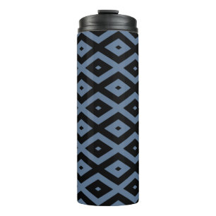 Blue grey and black diamond pattern thermal tumbler