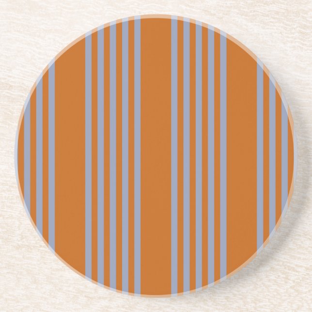 Blue-grey and burnt orange five stripe pattern coaster (Front)