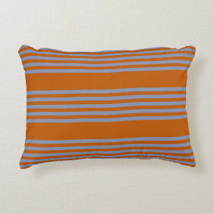 Blue-grey and burnt orange five stripe pattern decorative cushion