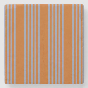 Blue-grey and burnt orange five stripe pattern stone coaster