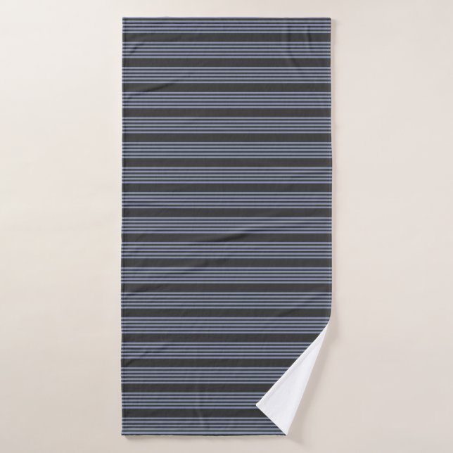 Blue-grey and charcoal five stripe pattern bath towel (Bath Towel)