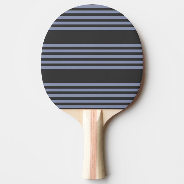 Blue-grey and charcoal five stripe pattern ping pong paddle (Front)