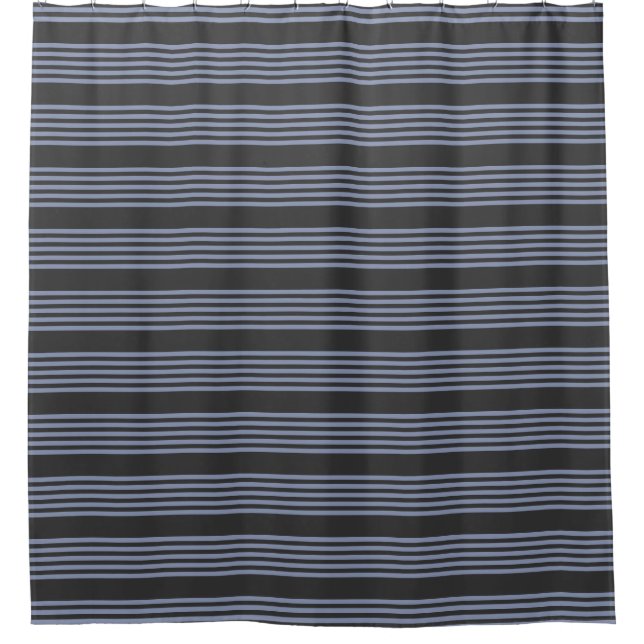 Blue-grey and charcoal five stripe pattern shower curtain (Front)