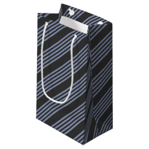 Blue-grey and charcoal five stripe pattern small gift bag