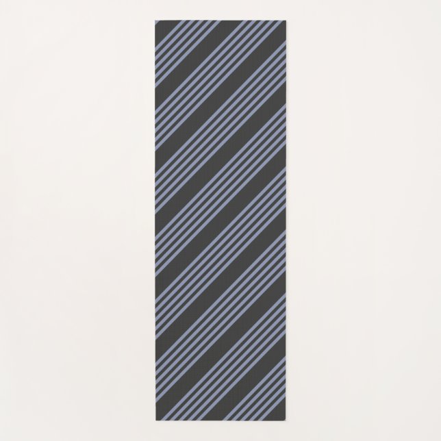 Blue-grey and charcoal five stripe pattern yoga mat (Front)