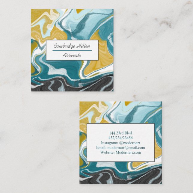 Blue, Grey and Gold Marble    Business Card (Front/Back)