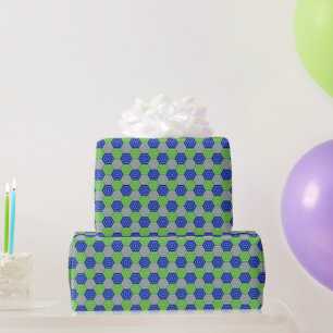 Blue, Grey, and Green Nested Hexagons Wrapping Paper