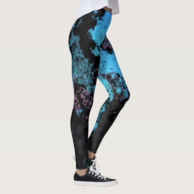 Blue, Grey and Purple Marble Abstract Leggings (Right)