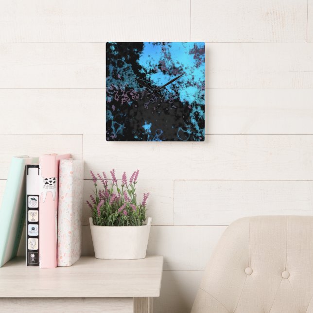Blue, Grey and Purple Marble Abstract Square Wall Clock (Reading Room)