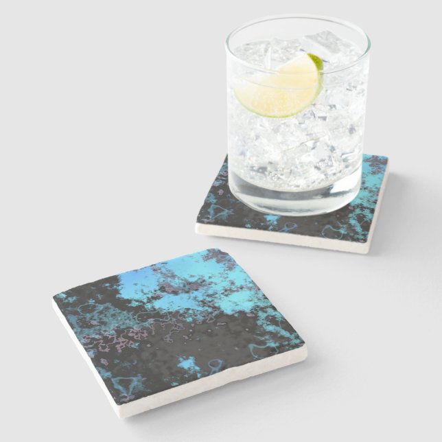 Blue, Grey and Purple Marble Abstract Stone Coaster (Side)