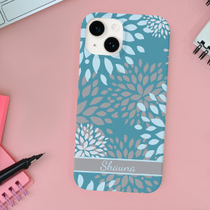 Blue Grey and Teal Modern Abstract Floral Pattern iPhone 14 Case