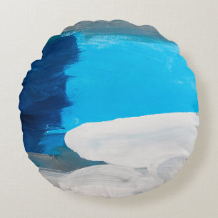 Blue, Grey and White Abstract Art Painting backgro Round Cushion