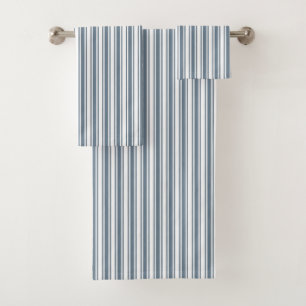 Blue-grey and white candy stripes bath towel set