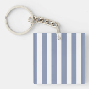 Blue grey and white candy stripes key ring