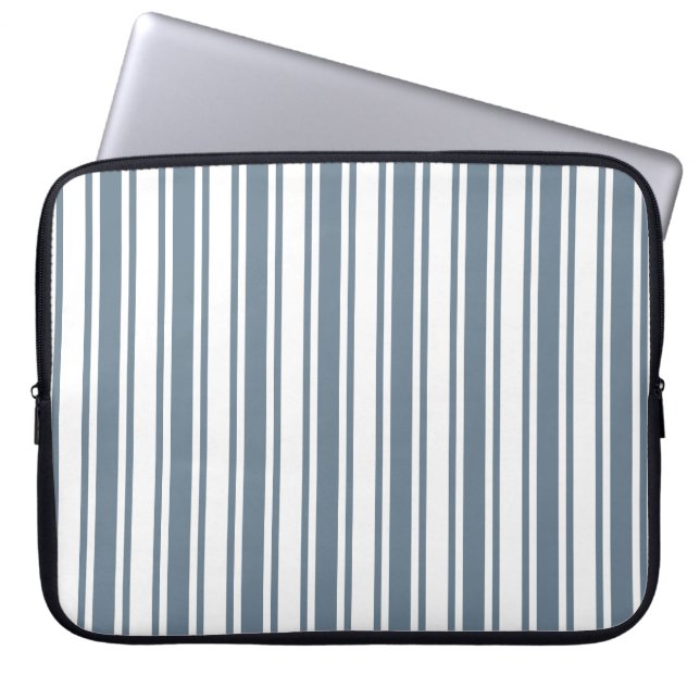 Blue-grey and white candy stripes laptop sleeve (Front)