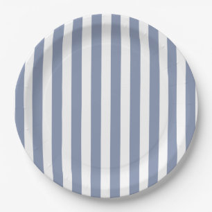 Blue grey and white candy stripes paper plate