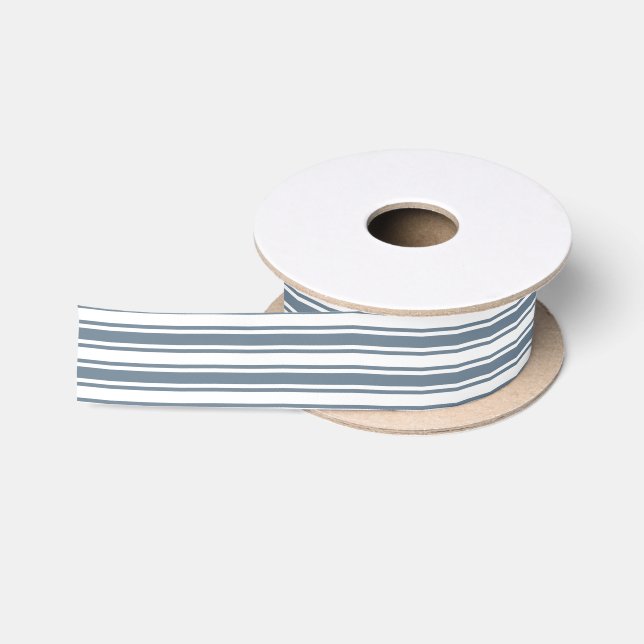 Blue-grey and white candy stripes satin ribbon (Spool)