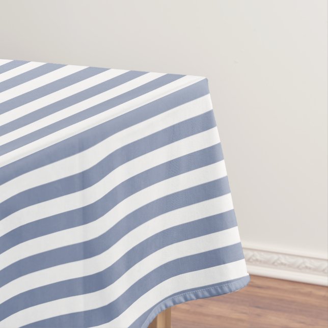 Blue grey and white candy stripes tablecloth (In Situ)