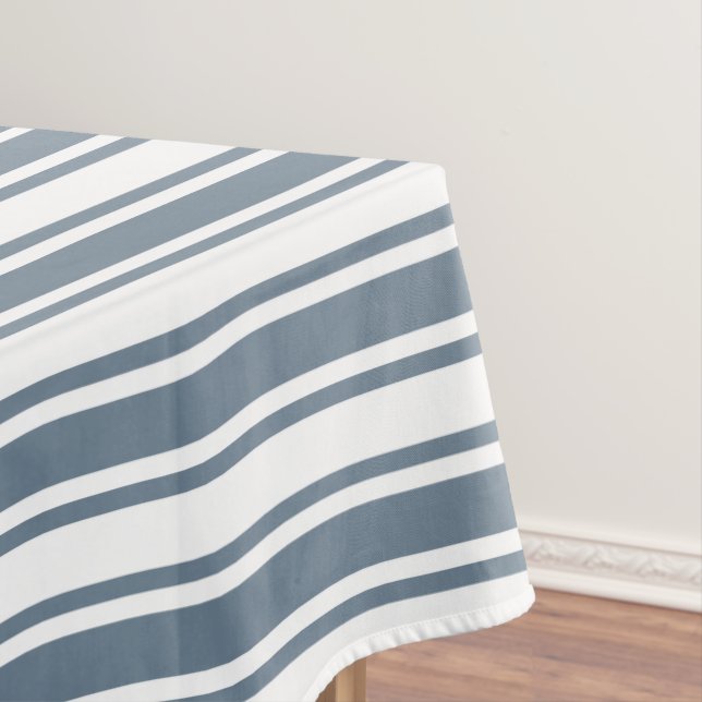 Blue-grey and white candy stripes tablecloth (In Situ)