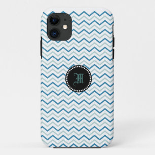 Blue Grey and White Chevron Monogram  Case-Mate iPhone Case