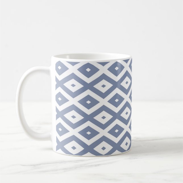 Blue grey and white diamond pattern coffee mug (Left)