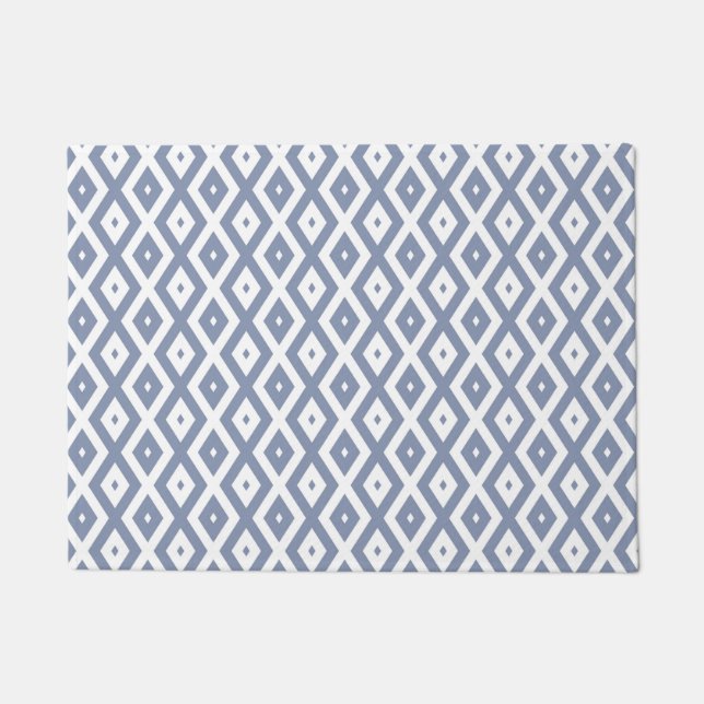 Blue grey and white diamond pattern doormat (Front)