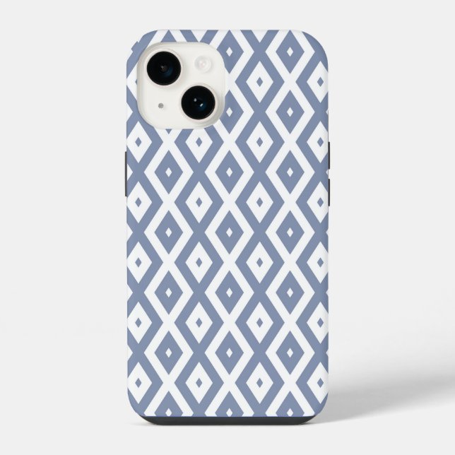 Blue grey and white diamond pattern iPhone case (Back)