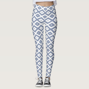 Blue grey and white diamond pattern leggings