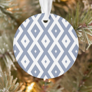Blue grey and white diamond pattern ornament