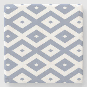 Blue grey and white diamond pattern stone coaster