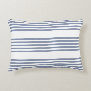 Blue-grey and white five stripe pattern decorative cushion