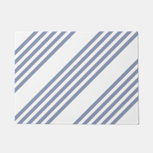 Blue-grey and white five stripe pattern doormat