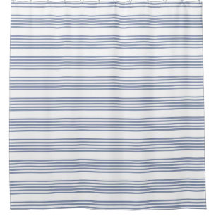 Blue-grey and white five stripe pattern shower curtain