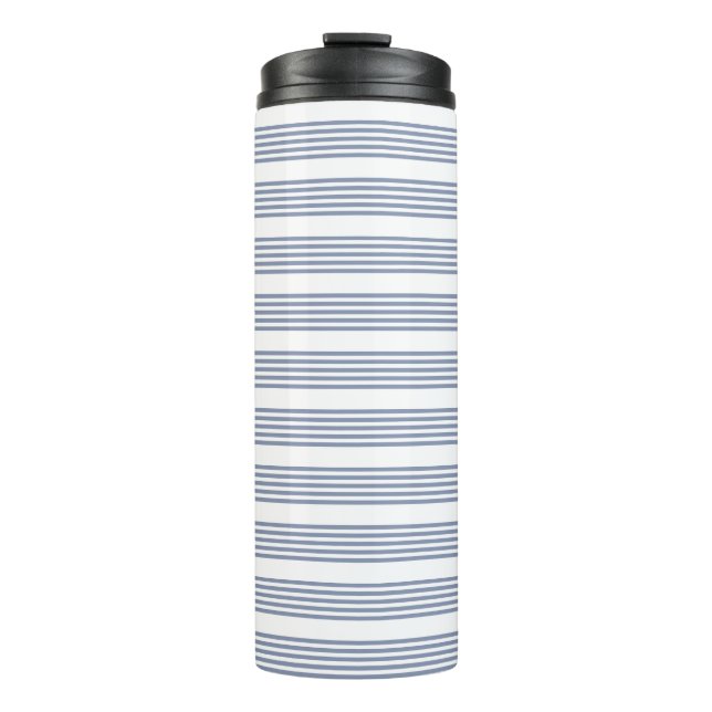 Blue-grey and white five stripe pattern thermal tumbler (Front)