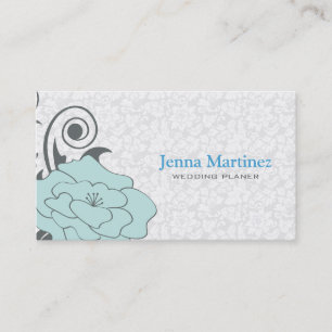 Blue Grey And White Floral Design Business Card