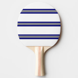 Blue Grey and White Strip Design Ping Pong Paddle