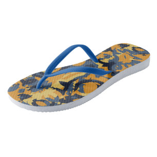 Blue Grey and yellow abstract Jandals