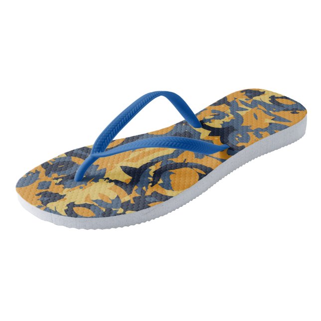 Blue Grey and yellow abstract Jandals (Angled)