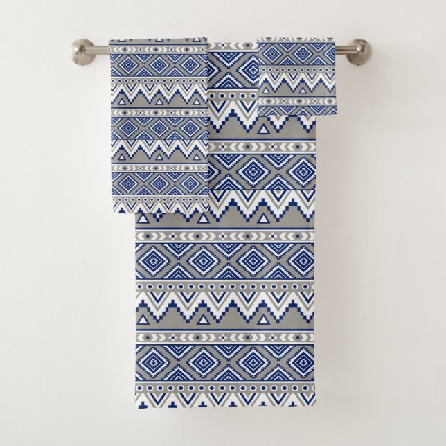 blue grey aztec pattern bath towel set (Insitu)