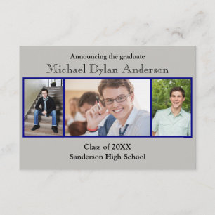 Blue/Grey Background - 3x5 Graduation Announcement