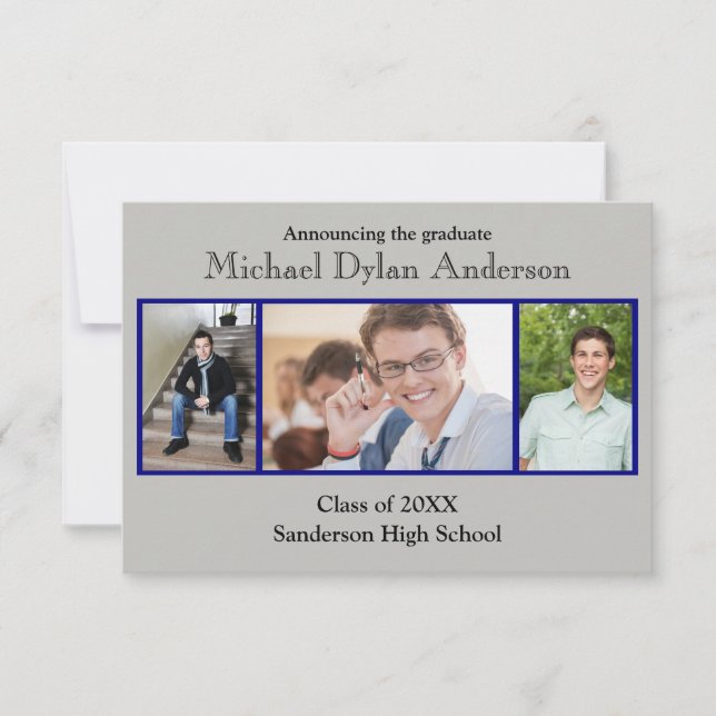 Blue/Grey Background - 3x5 Graduation Party Invitation (Front)