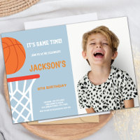 Blue Grey Background Basketball Invitations photo