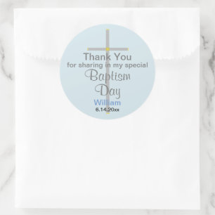 Blue Grey Baptism Son Thank You Classic Round Sticker