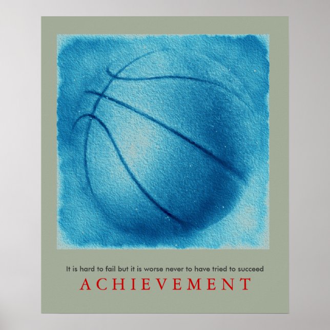Blue Grey Basketball Motivational Unique Poster (Front)
