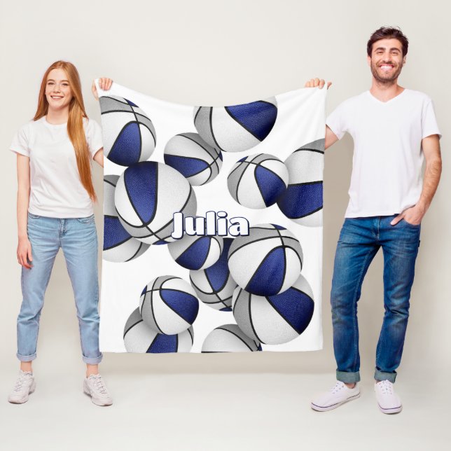 blue grey basketball team colours sports decor fleece blanket (In Situ)