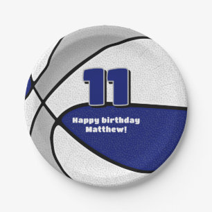 blue grey basketball team colours sports party paper plate
